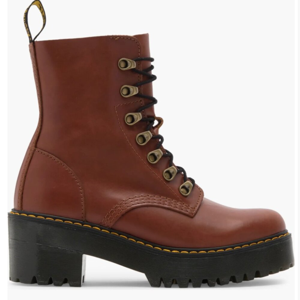 Dr. Marten Leona Lace-Up Boot Saddle Tan Ferrier Sz 9